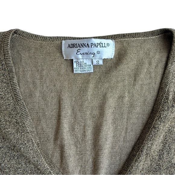 Adrianna Papell Gold Metallic Woven Silk Cardigan Sweater with Crystal Buttons S - Picture 5 of 5
